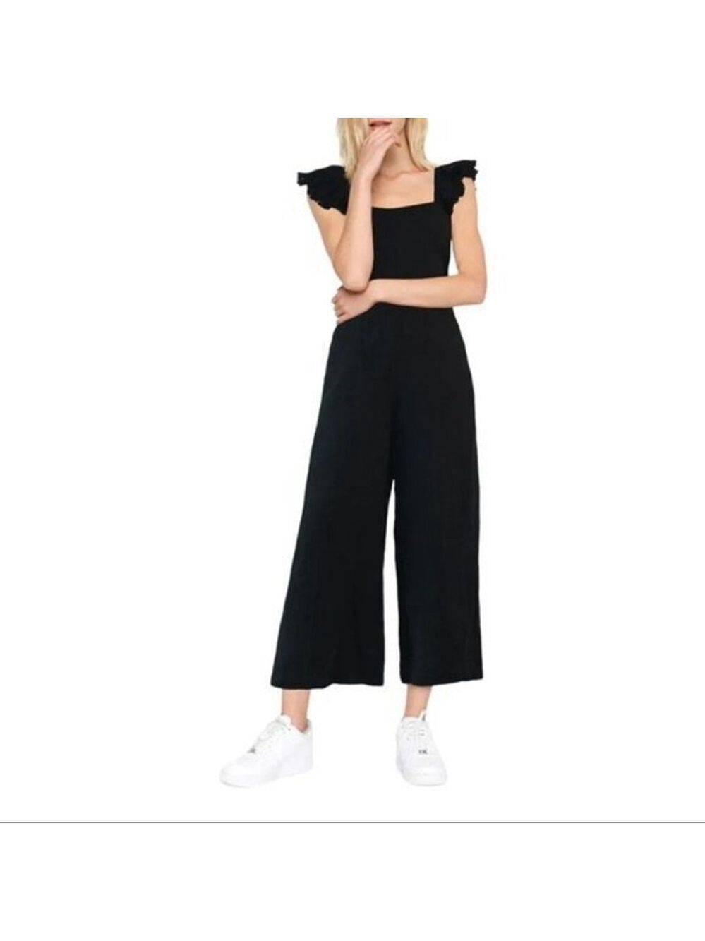 Black Ruffle Sleeve Tie Back Jumpsuit Women's Small
